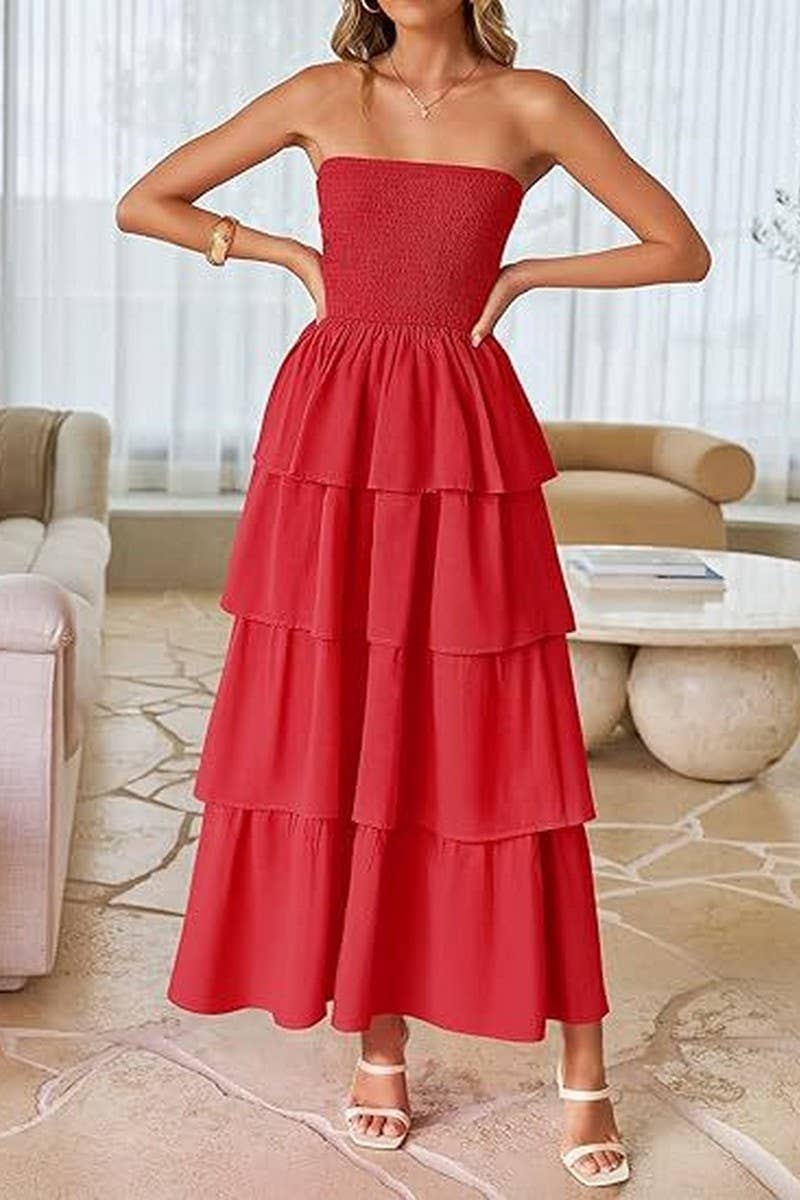 CWDMD6364_OFF-THE-SHOULDER LAYERED TUBE-TOP SUNDRESS