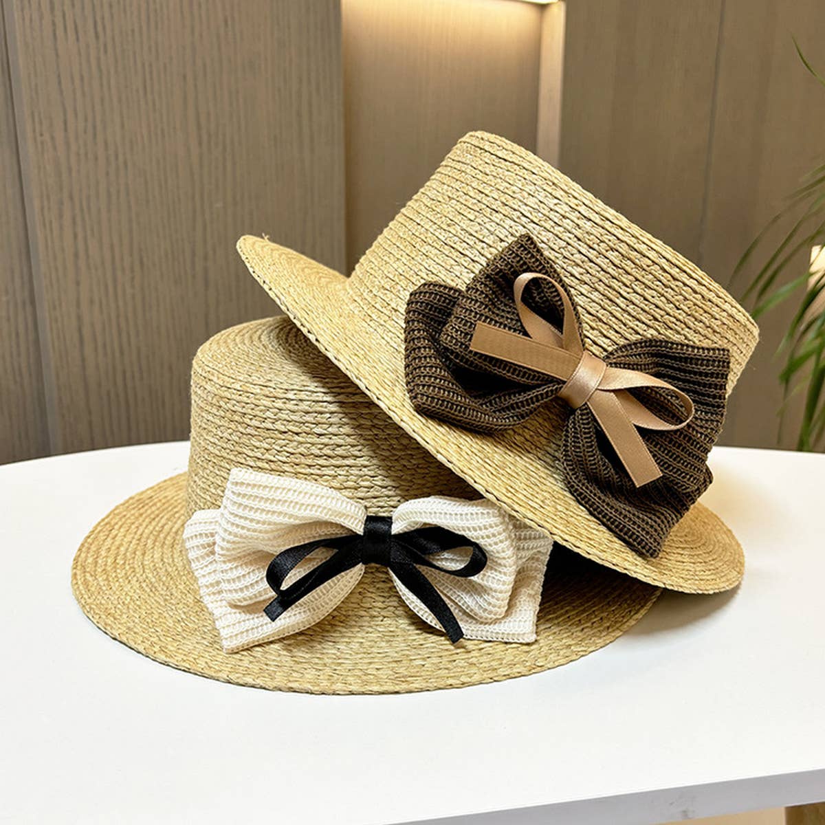 RETRO VACATION TRAVEL SUNSHADE BOW STRAW HAT_CWAH1215