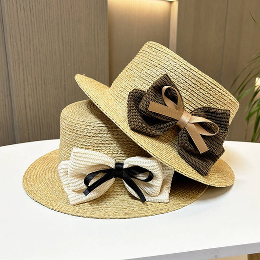 RETRO VACATION TRAVEL SUNSHADE BOW STRAW HAT_CWAH1215
