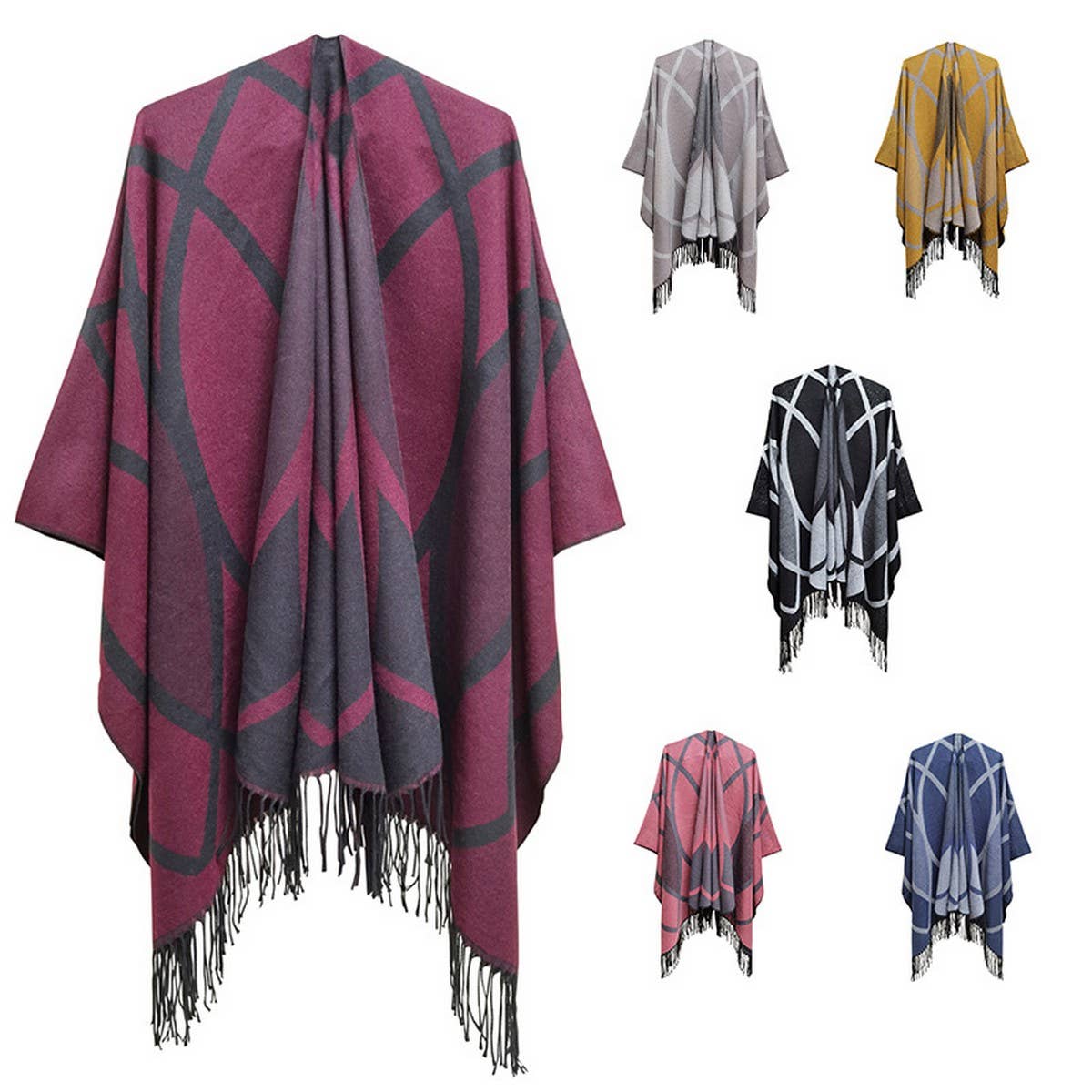 TASSELS WITH LINES KEEP WARM AND SPLIT SHAWL