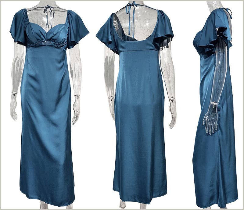 SOLID COLOR PEACH COLLAR SLIM-FIT DRESS