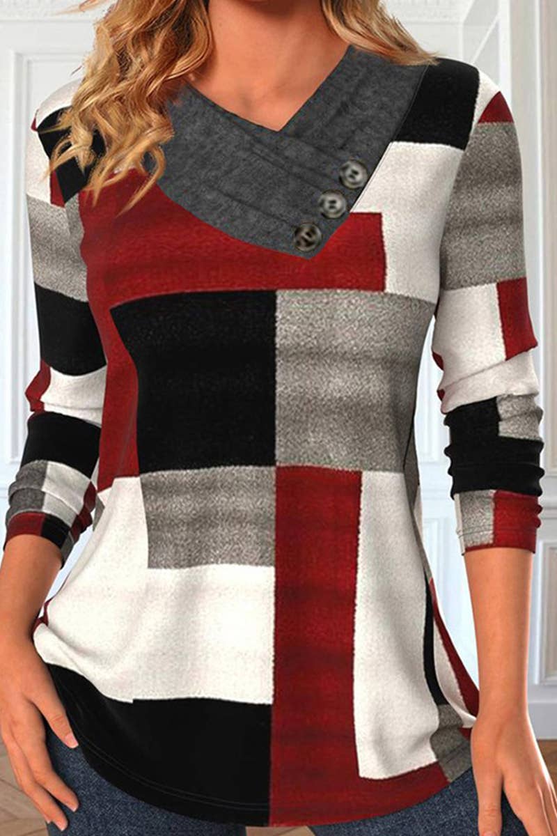 WOMEN KNITTED PLAID BLOUSE_CWTBLL0363