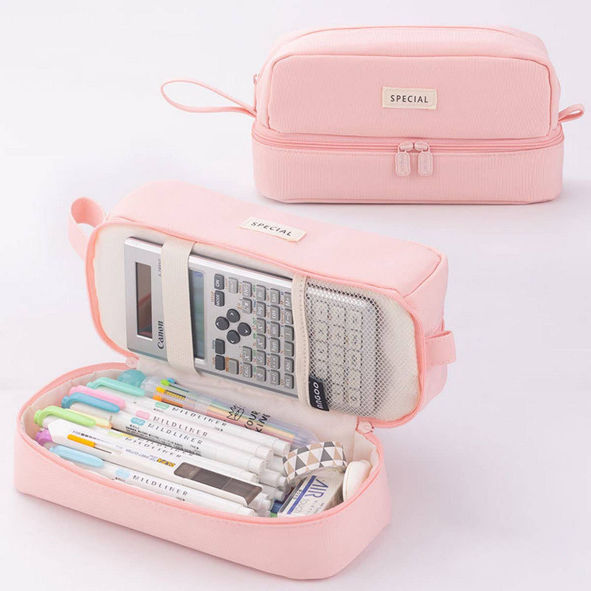 DOUBLE LAYER SOLID COLOR SIMPLE PENCIL CASE