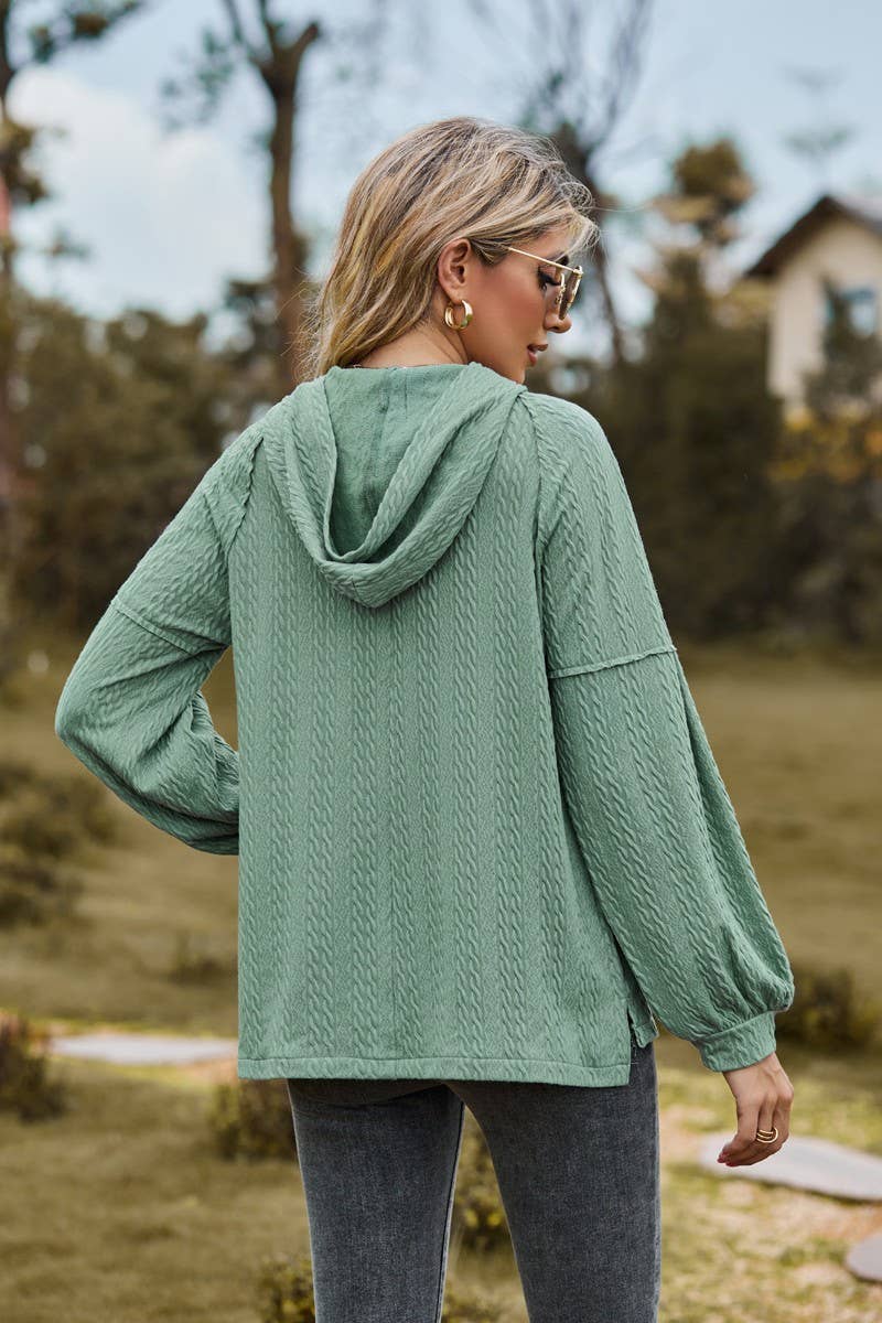 CWOHOL0738_BALLOON SLEEVE HOODED BUTTON LOOSE SWEATSHIRT