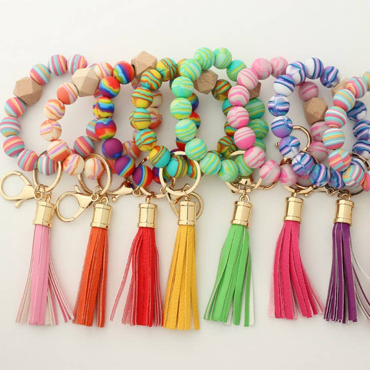 Colorful Silicone Bead Bracelet with Wood Keychain_CWAB5103