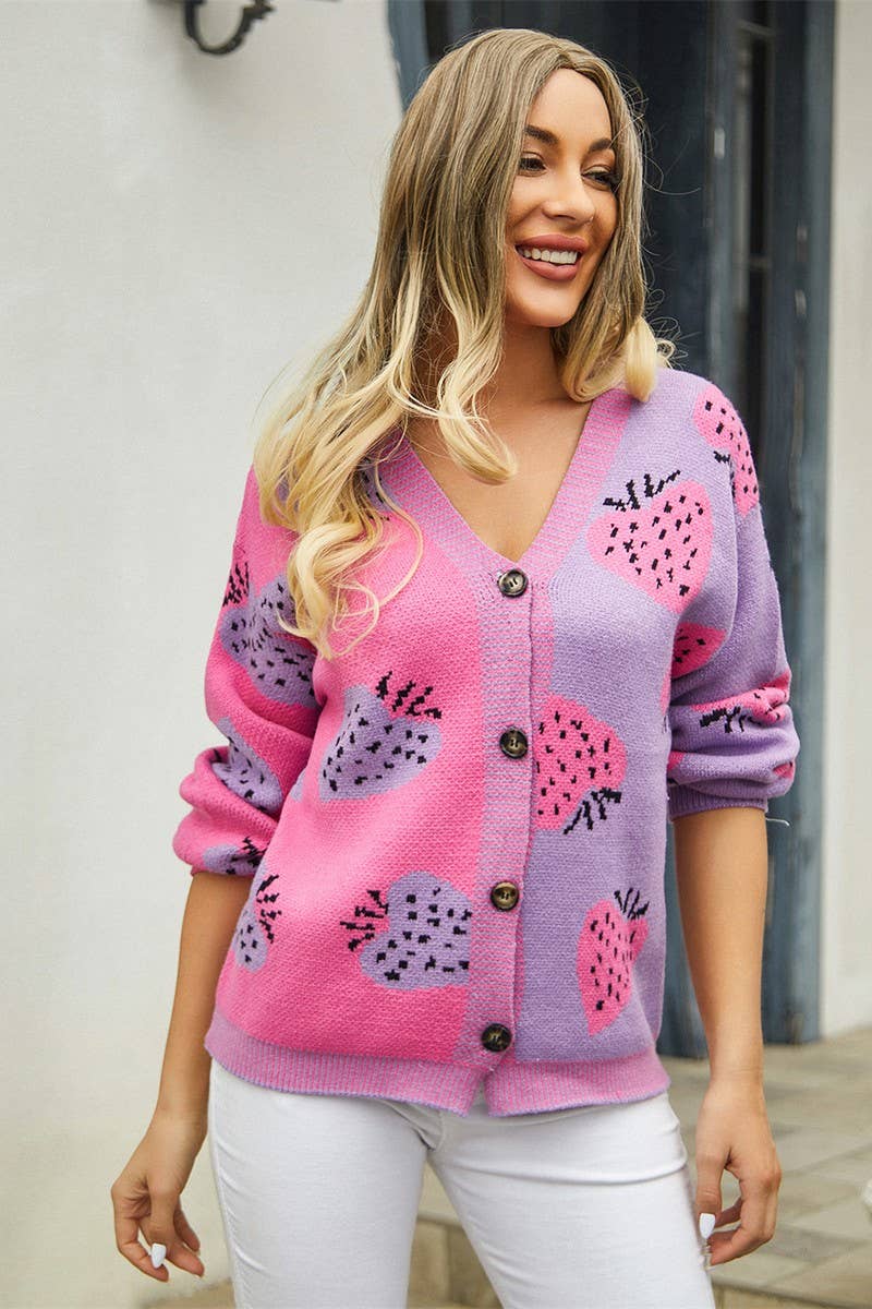 CWOSWL1660_Button Down Sleeve  V-Neck Cardigan Sweater