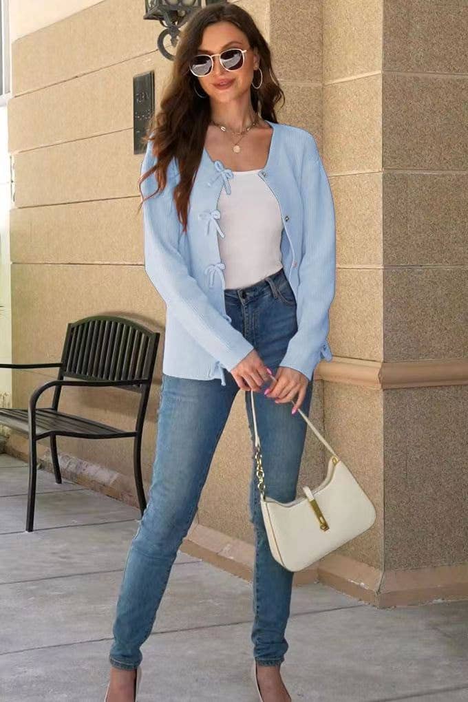 STYLISH AND COMFORTABLE BOW WOOL CARDIGAN