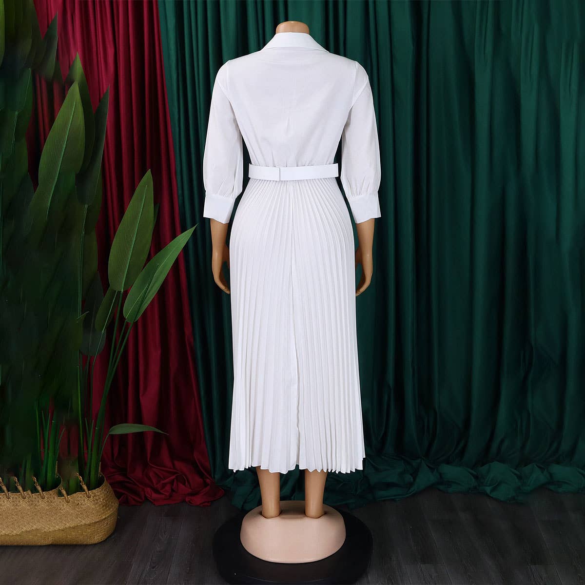 FASHION V-NECK SOLID COLOR PLUS SIZE DRESS_CWDMD3647