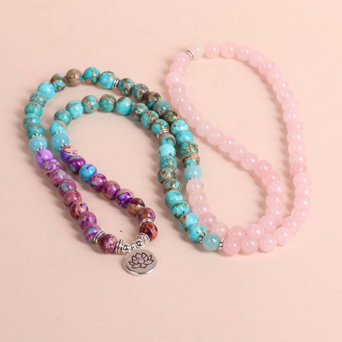 PURPLE EMPEROR PINE, ROSE QUARTZ BEADED BRACELETS_CWAJE3938