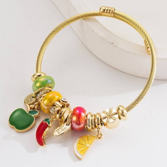 Adjustable Stainless Steel Fruit Charm Bracelet_CWMM8601