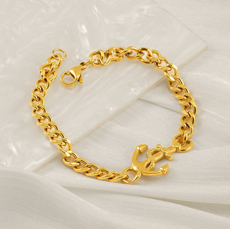 18K titanium steel bracelet Cuban chain anchor hand