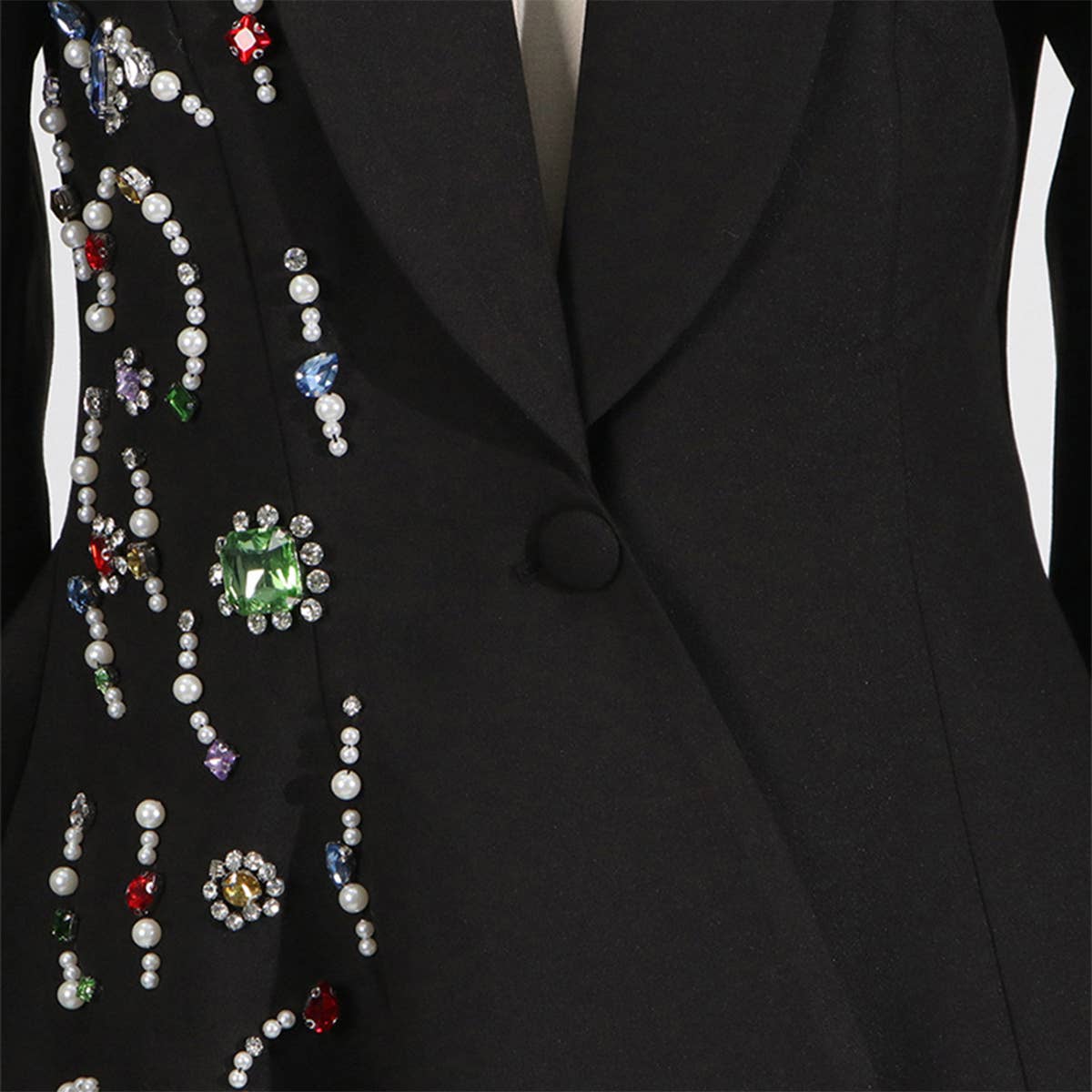 Slim Fit Rhinestone Blazer with Notched Collar_CWOCO1249