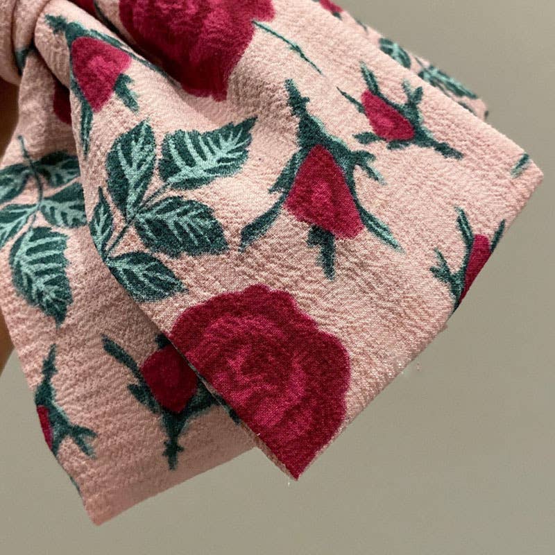 French vintage fabric rose bow hair clip