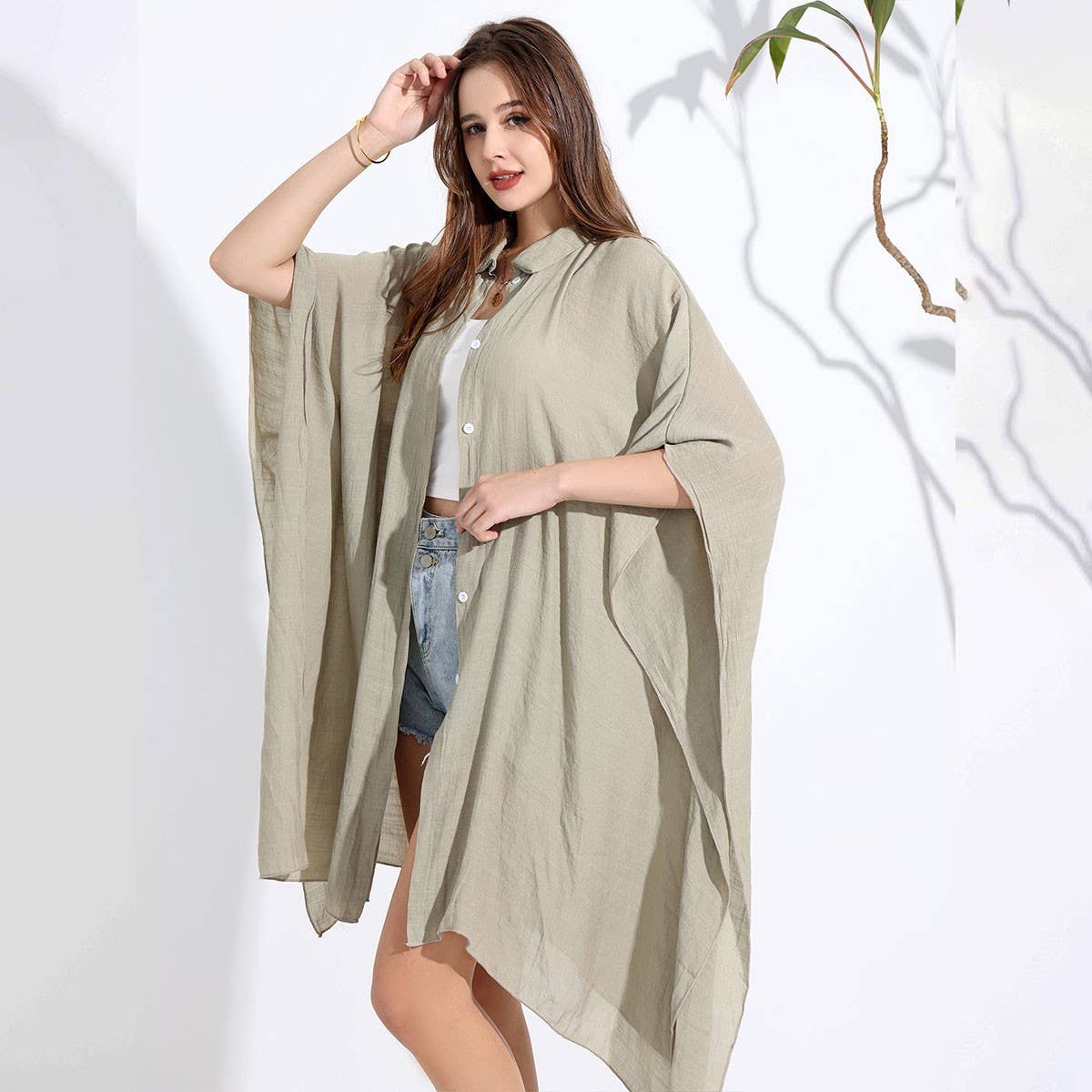 Bamboo Cotton Beach Shawl Sun Protection Cardigan_CWMM6303