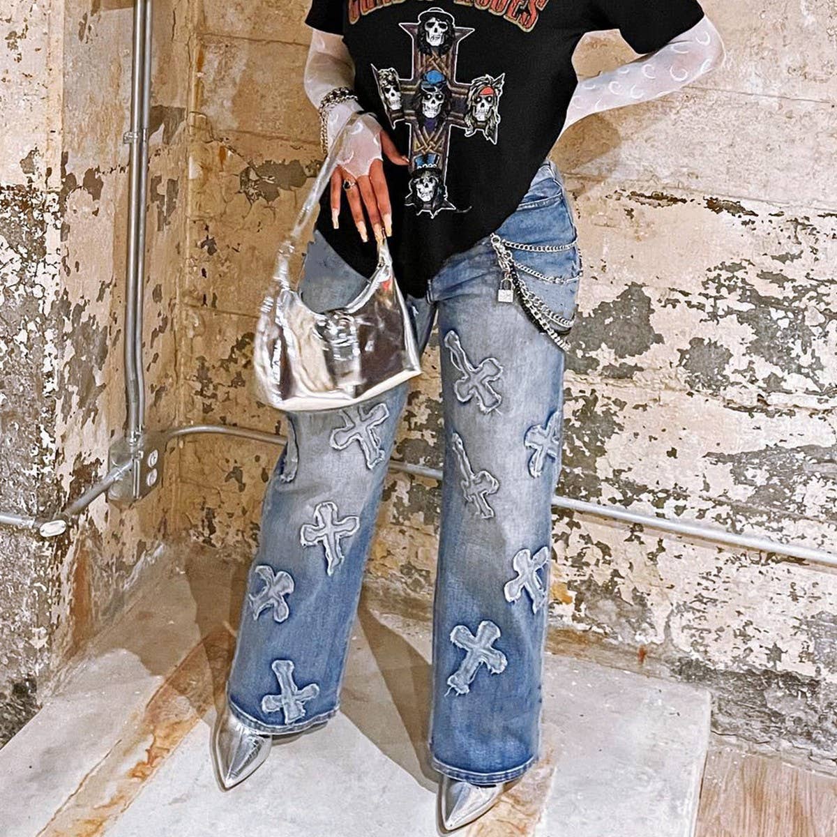 WOMENS VINTAGE WASHED STRAIGHT DENIM PANTS_CWJP0108