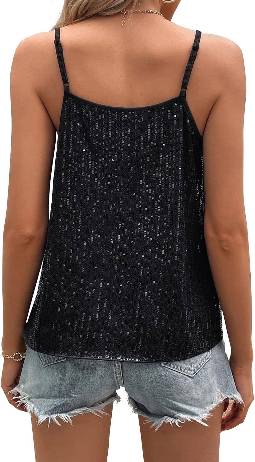 Sequined metal buckle loose halter top