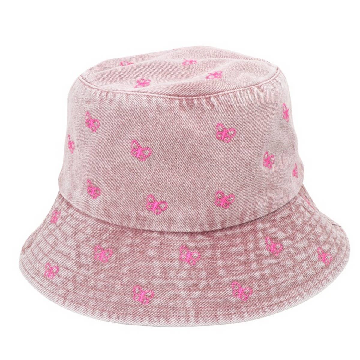 CWAH1520_VINTAGE BUTTERFLY EMBROIDERY DENIM BUCKET HAT