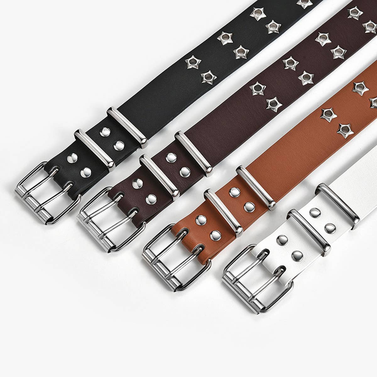 CWABE0871_DOUBLE ROW STAR EYELET HOLLOW PUNK BELT