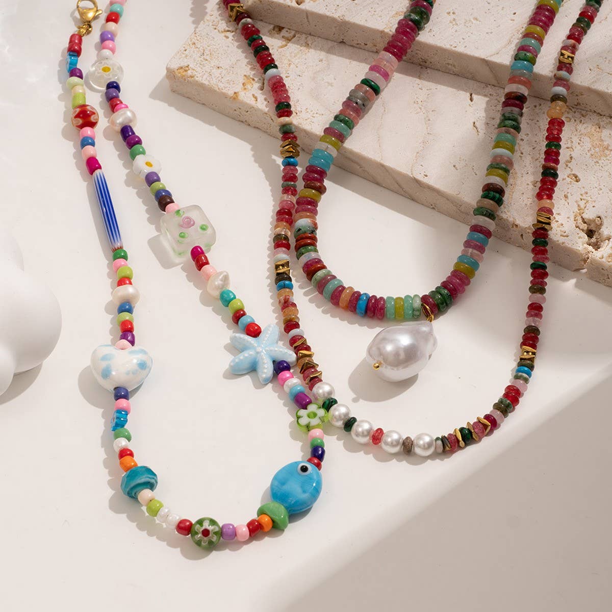 Colorful Boho Pearl Beads Luxury Sweater Necklace