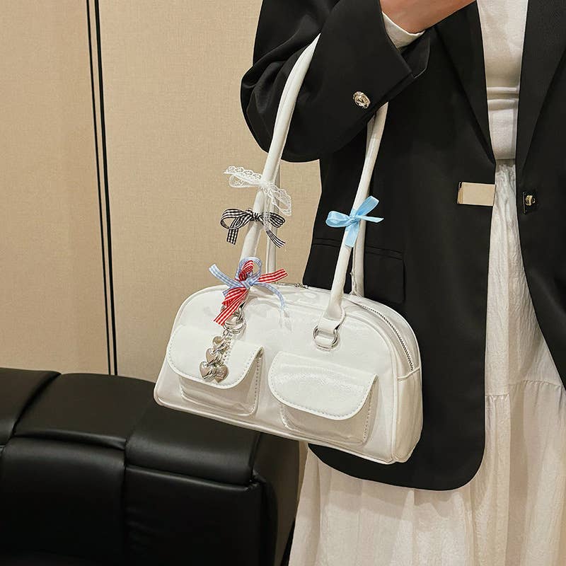 Fashionable bow-shaped glossy single-shoulder bag