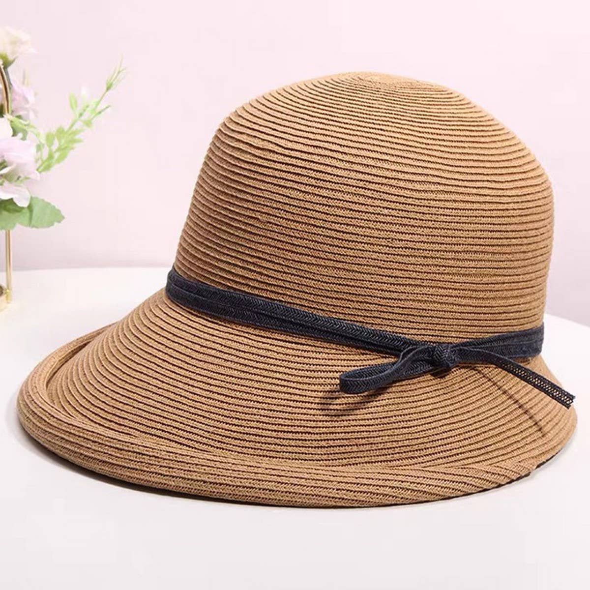 Foldable retro round top straw hat_CWAH3412