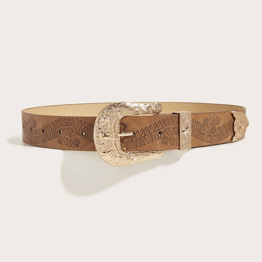 WESTERN STYLE HORSESHOE PRINT CAMEL BELT_CWABE0447