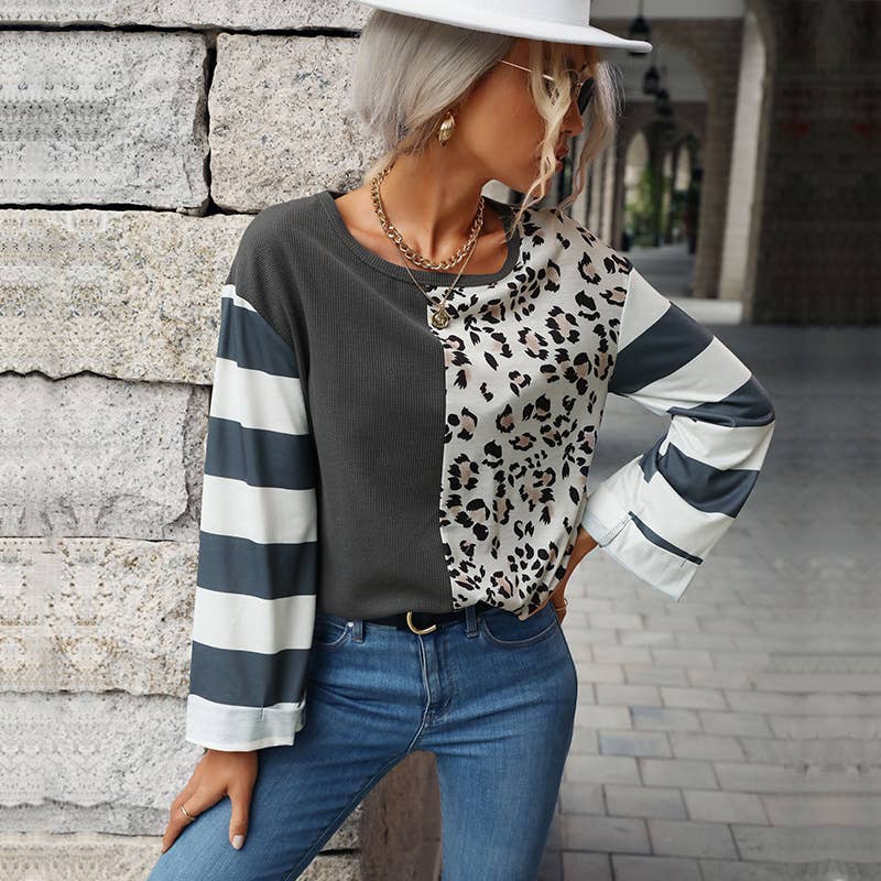 Patchwork Top Waffle Knit Fashion Pullover Hoodie