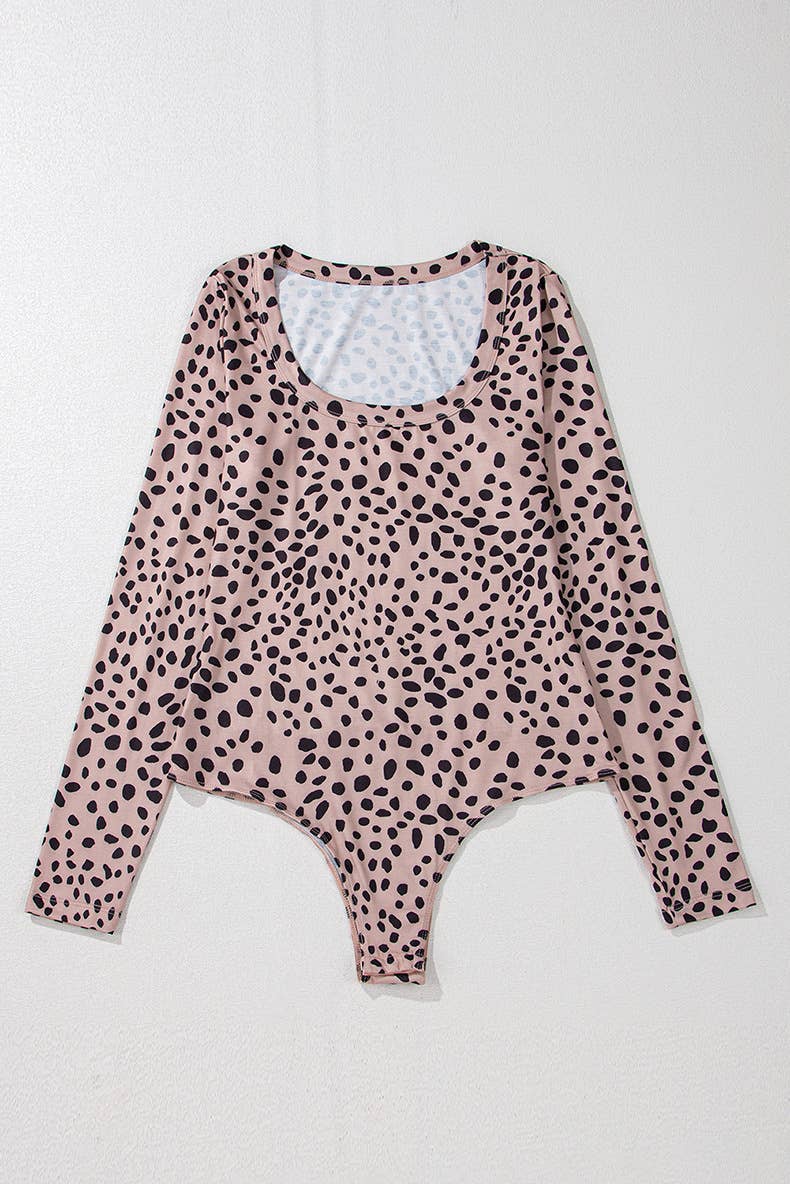LEOPARD PRINT LONG-SLEEVED CREW NECK JUMPSUIT