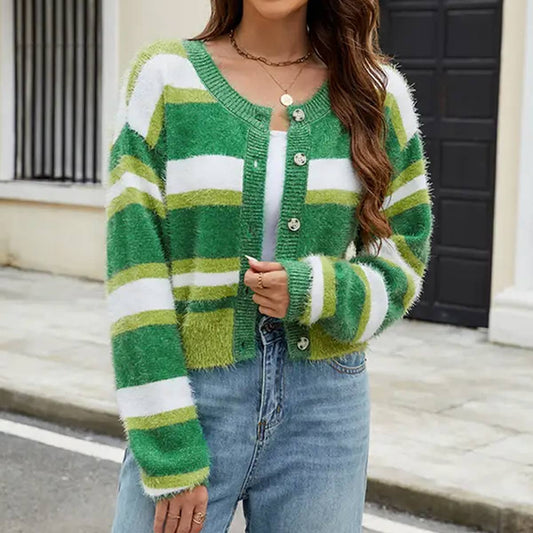 LONG SLEEVE STRIPED SWEATER COAT