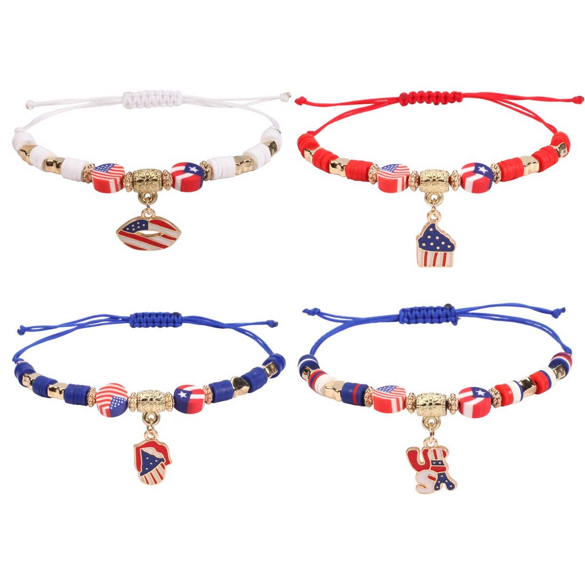 CWAJE05715_PATRIOTIC USA FLAG RED WHITE BLUE WOVEN BRACELET