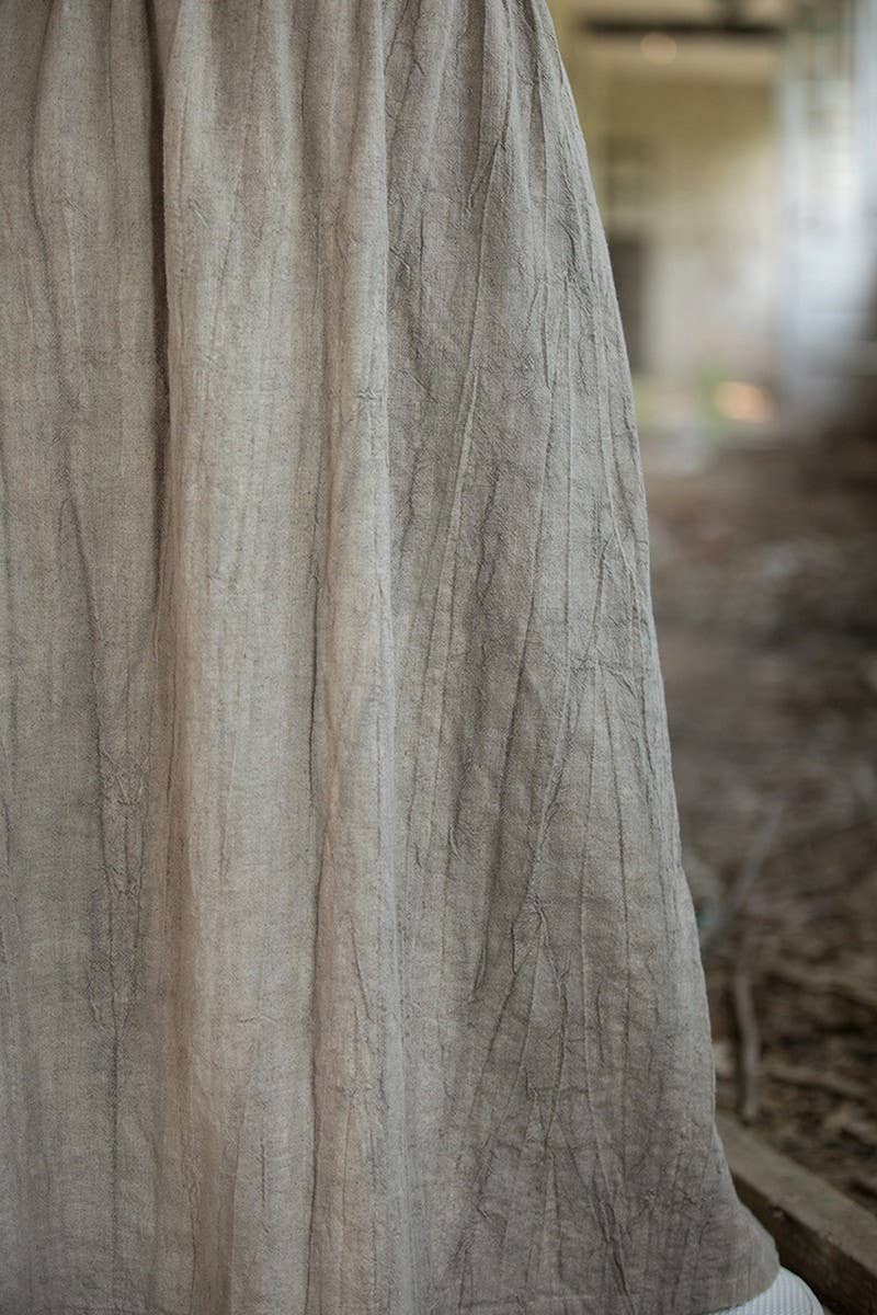 CWBLS0307_COTTON AND LINEN ELASTIC WAIST LONG LOOSE SKIRT