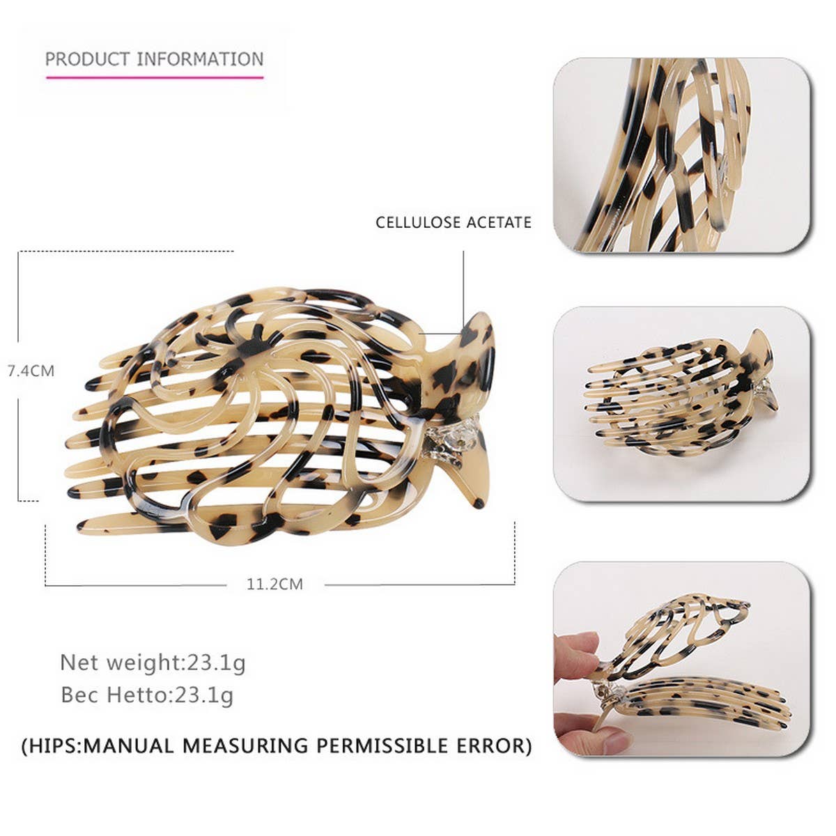 ROSE DOME COMB CLIP ACETATE HAIRPIN