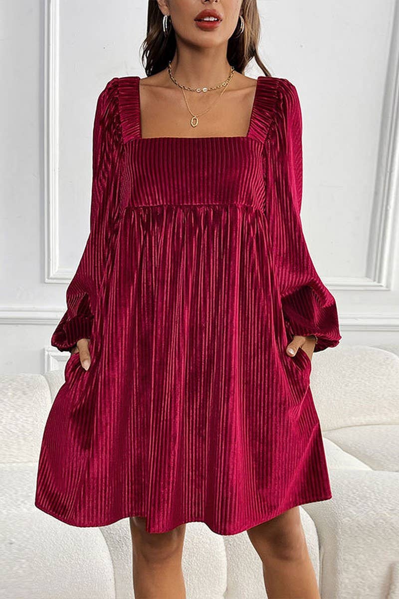 CWDSD7267_AUTUMN VELVET SQUARE NECK HALTER DRESS