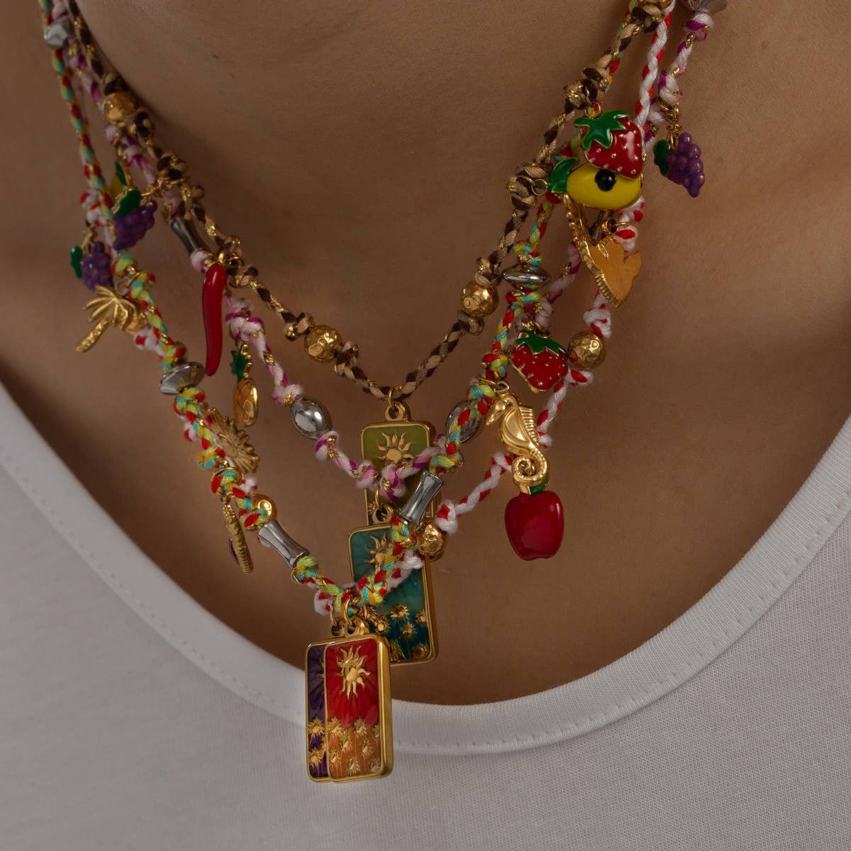 Stylish Woven Rope Necklace with Steel Pendant_CWMM8827