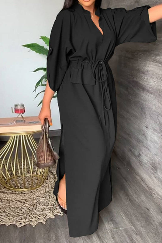 CWDMD5754_LOOSE CASUAL SLIT LONG SKIRT SOLID COLOR DRESS