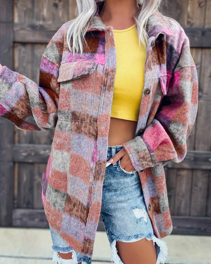 Tweed printed casual and fashionable lapel coat