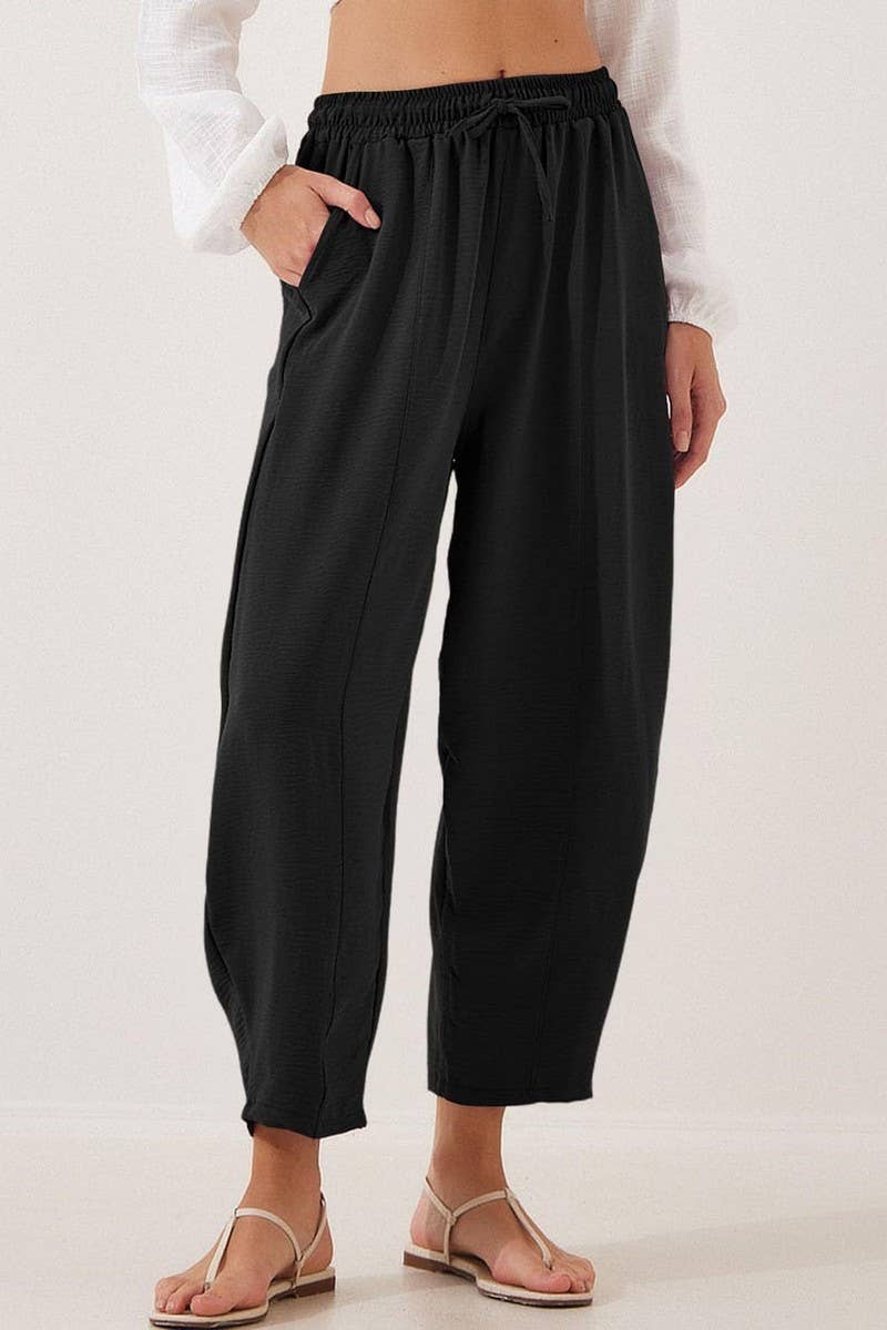 CWBLP1851_HIGH WAIST LOOSE DRAWSTRING POCKET TROUSERS