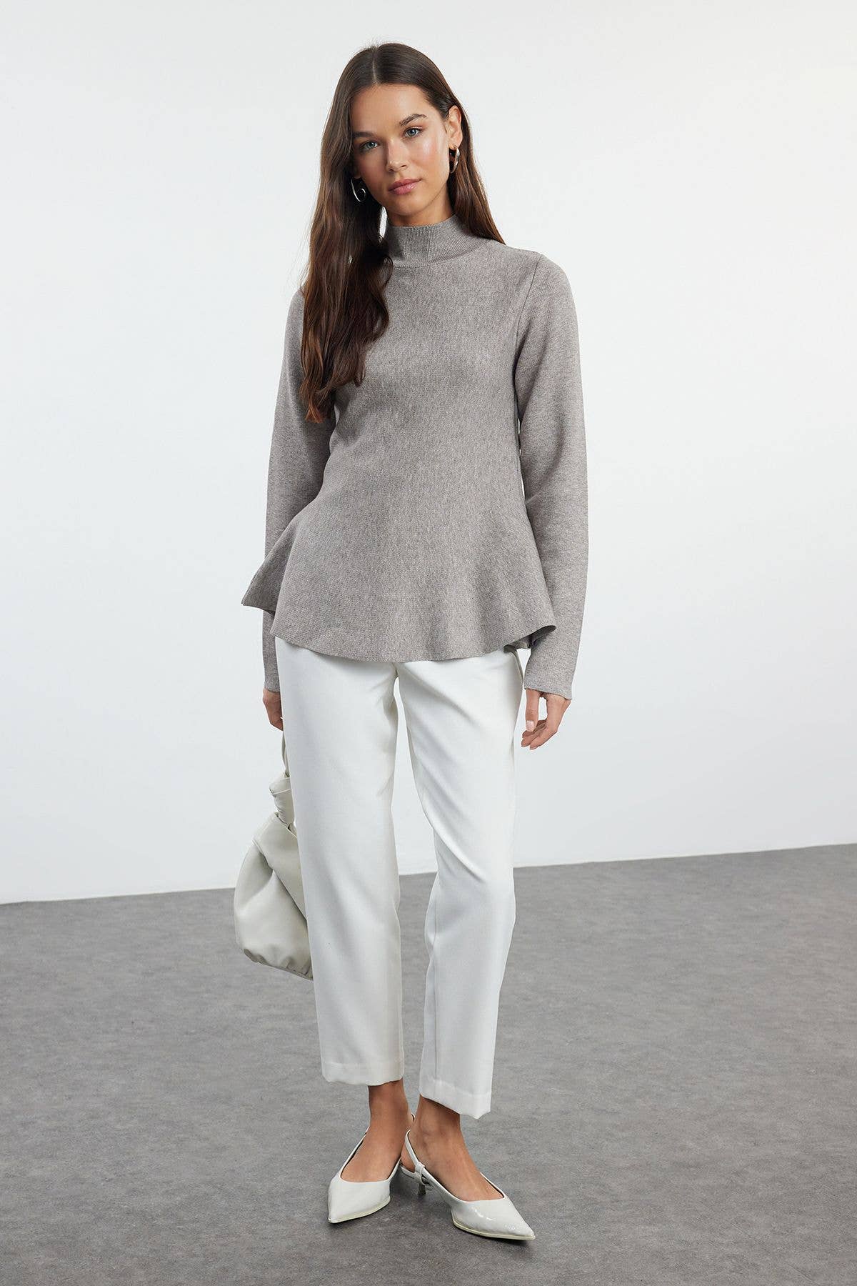 Semi-high-neck solid color loose knitted sweater