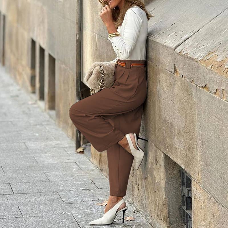 SOLID COLOR ALL-IN-ONE HIGH-WAISTED SUIT PANTS