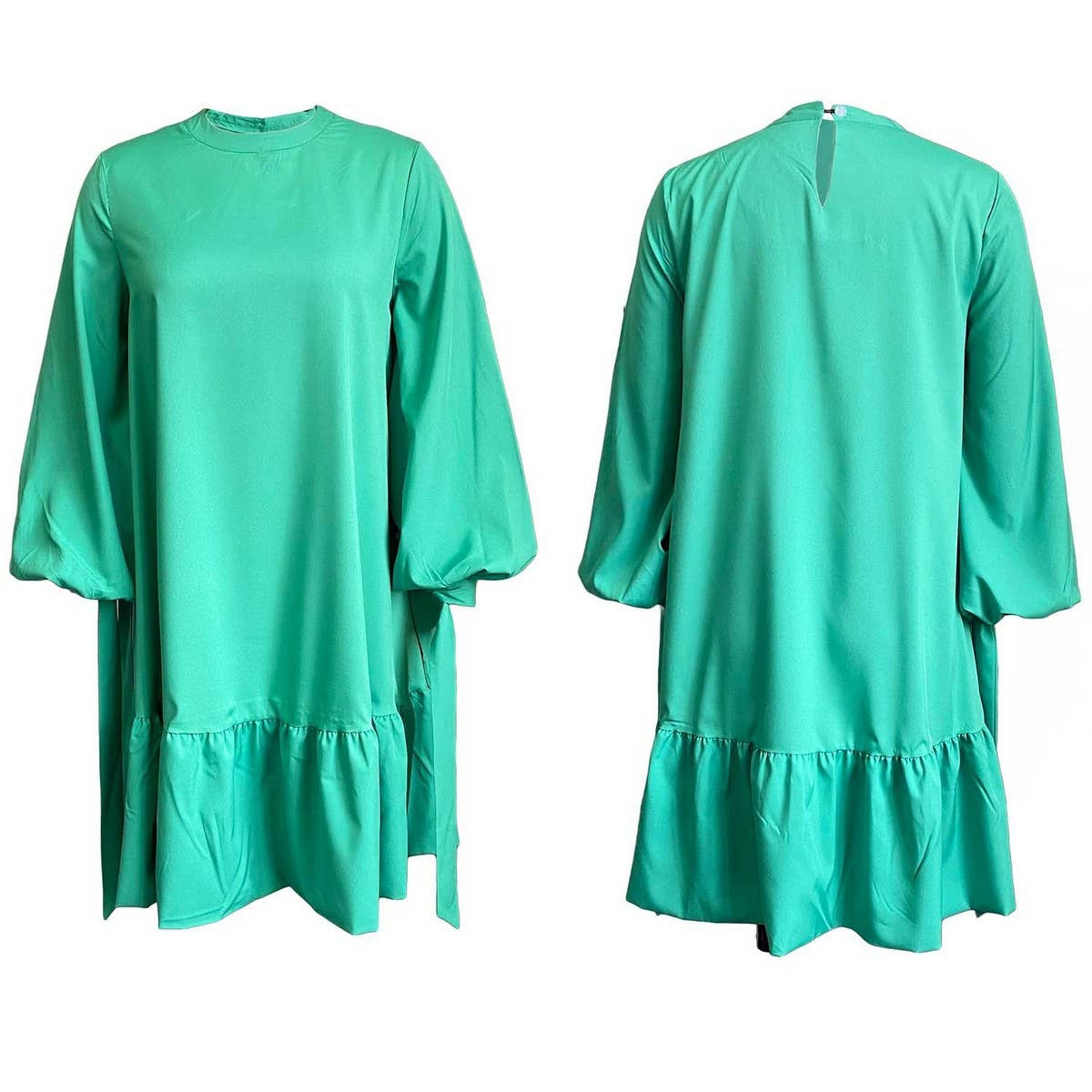 LOOSE SOLID COLOR PUFF SLEEVES PLUS SIZE DRESS