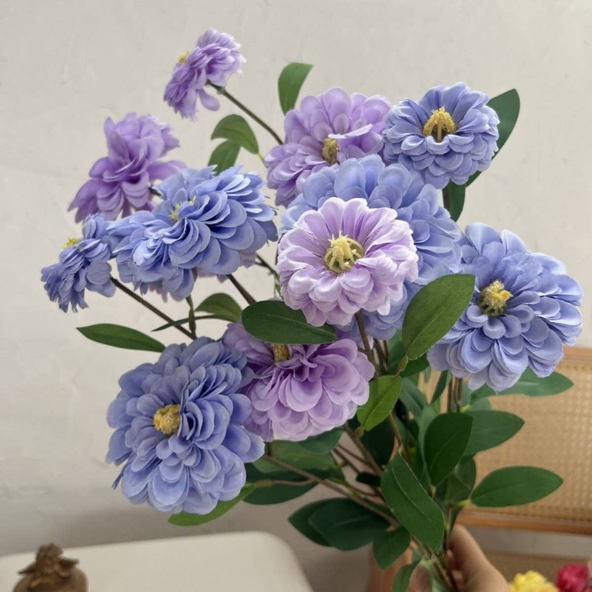 Faux Long-Stem Marigold Peony Flower for Decor