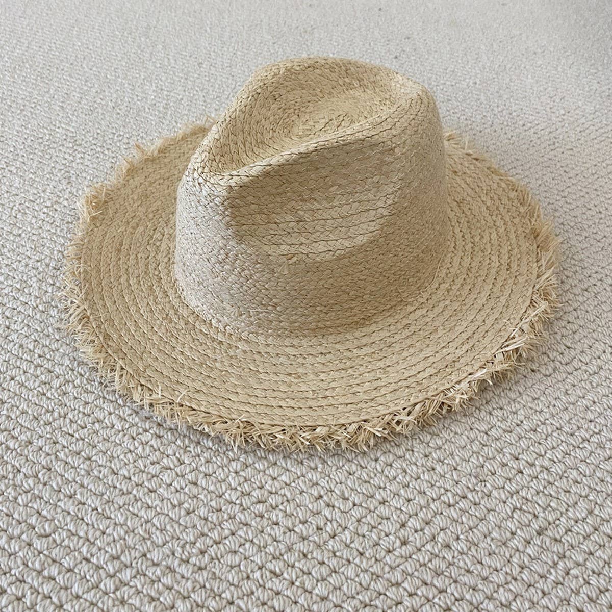 Summer large brim fur-edged straw hat_CWAH3470