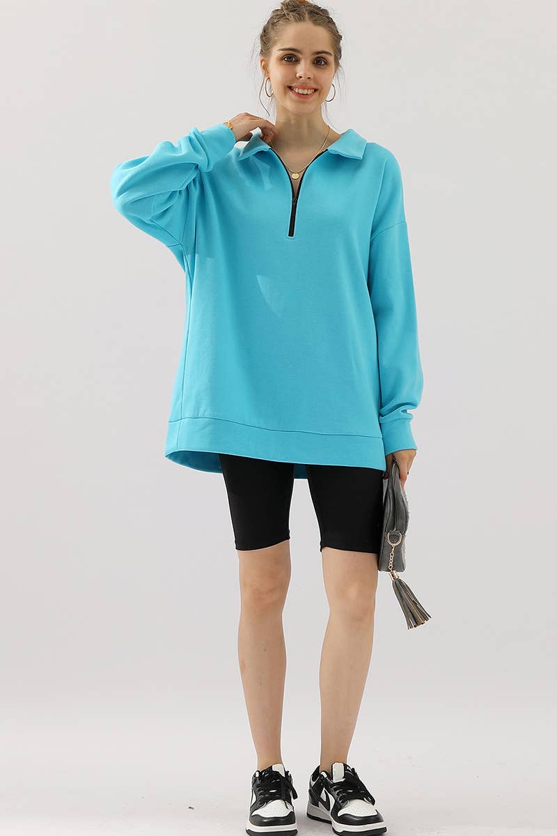 CWOHOL431_Zip Neck Lightweight Pullover Sweatshirt