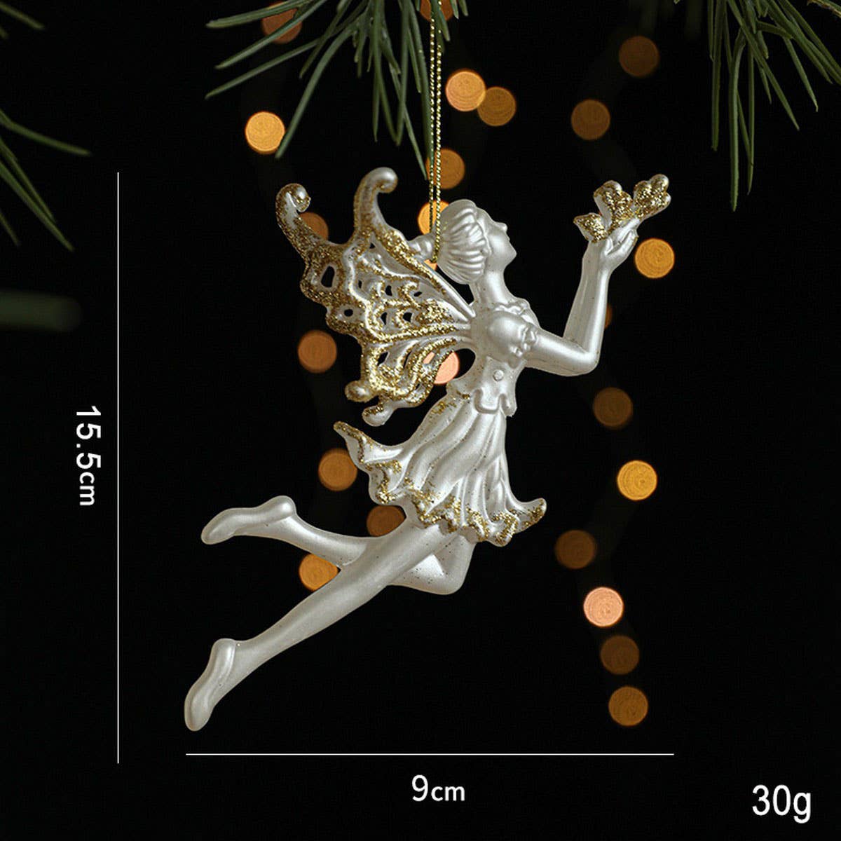 Gold Glitter Xmas Sled Santa Angel Reindeer Decor