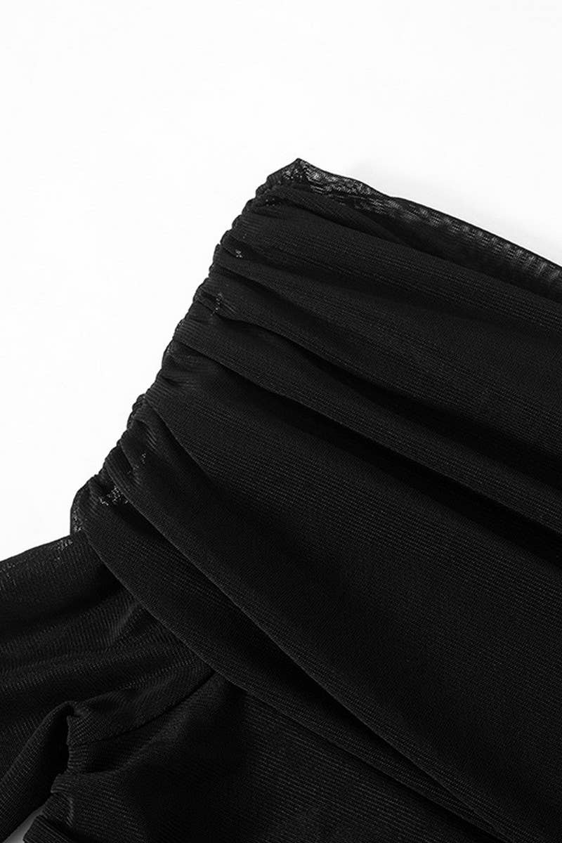 CWDMD6079_OFF SHOULDER LONG SLEEVE CUTOUT PATCHWORK DRESS