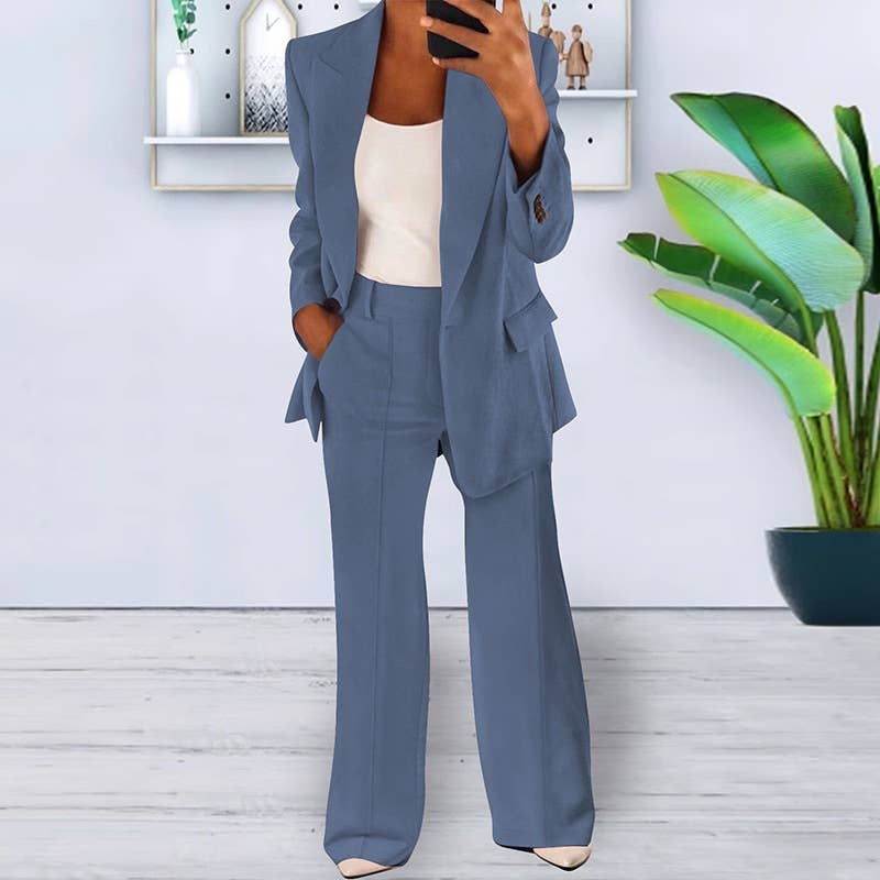 Fashionable solid-color suit jacket trousers set