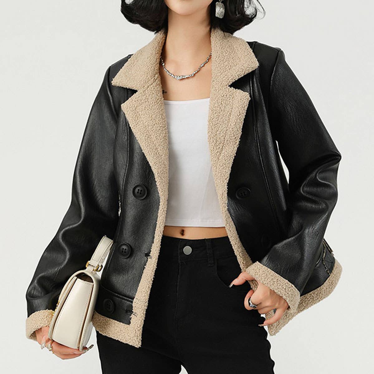 Fleece Lined PU Jacket?Women¡¯s Winter Leather Coat