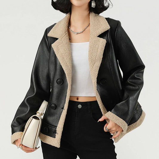 Fleece Lined PU Jacket?Women¡¯s Winter Leather Coat