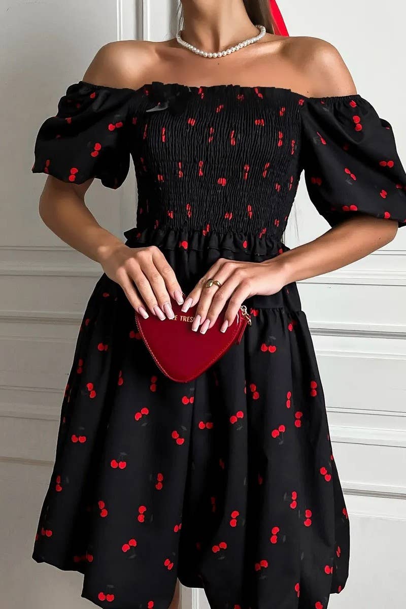 CWDSD8561_PRINTED SHORT WAIST-CINCHING MINI DRESS