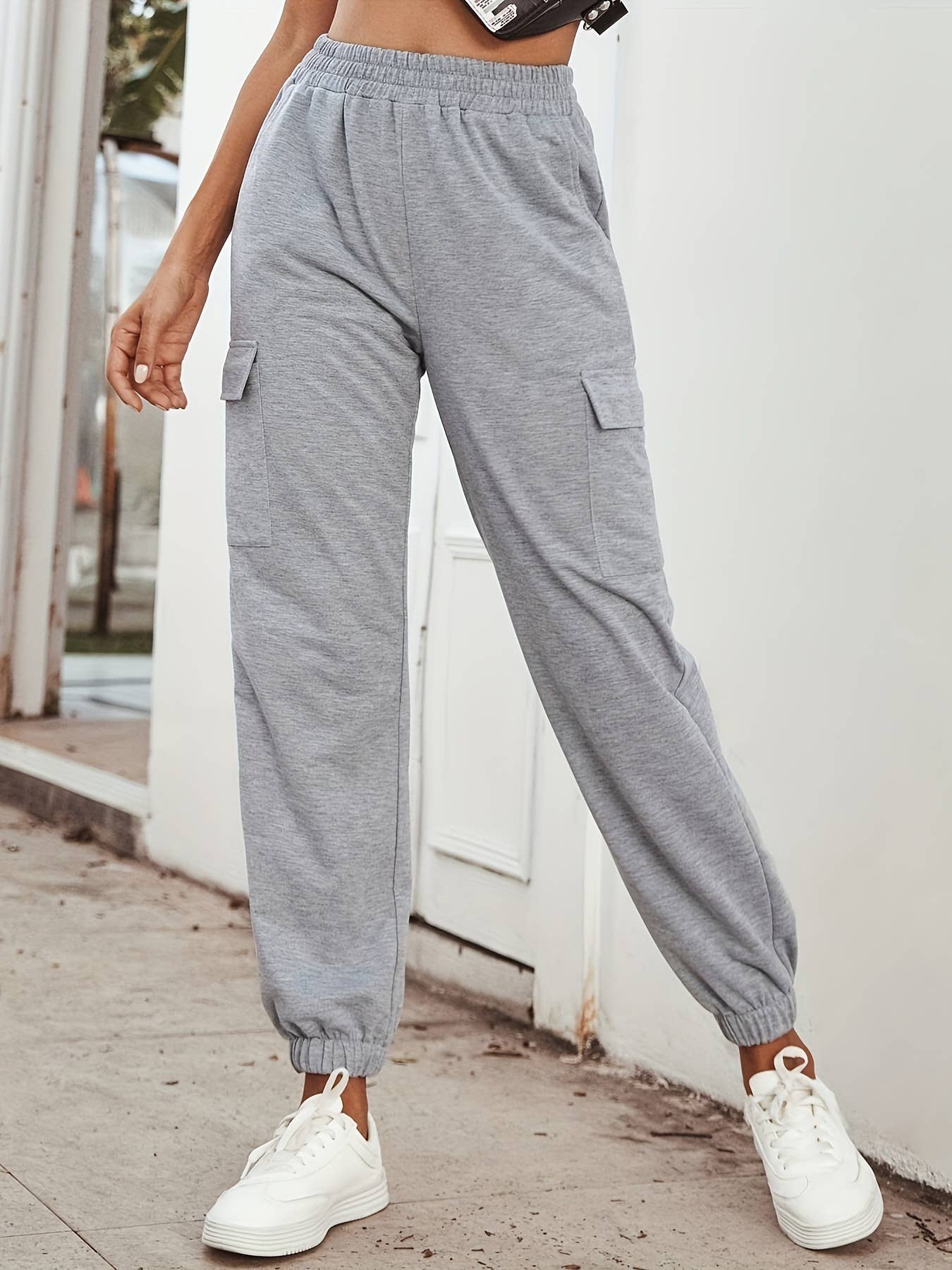 SPORT SOLID COLOR HIGH-WAISTED POCKET LEG PANTS